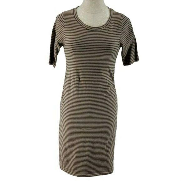 Feathers maternity‎ Dress striped brown Bodycon quarter sleeve fitted Medium - Picture 1 of 7